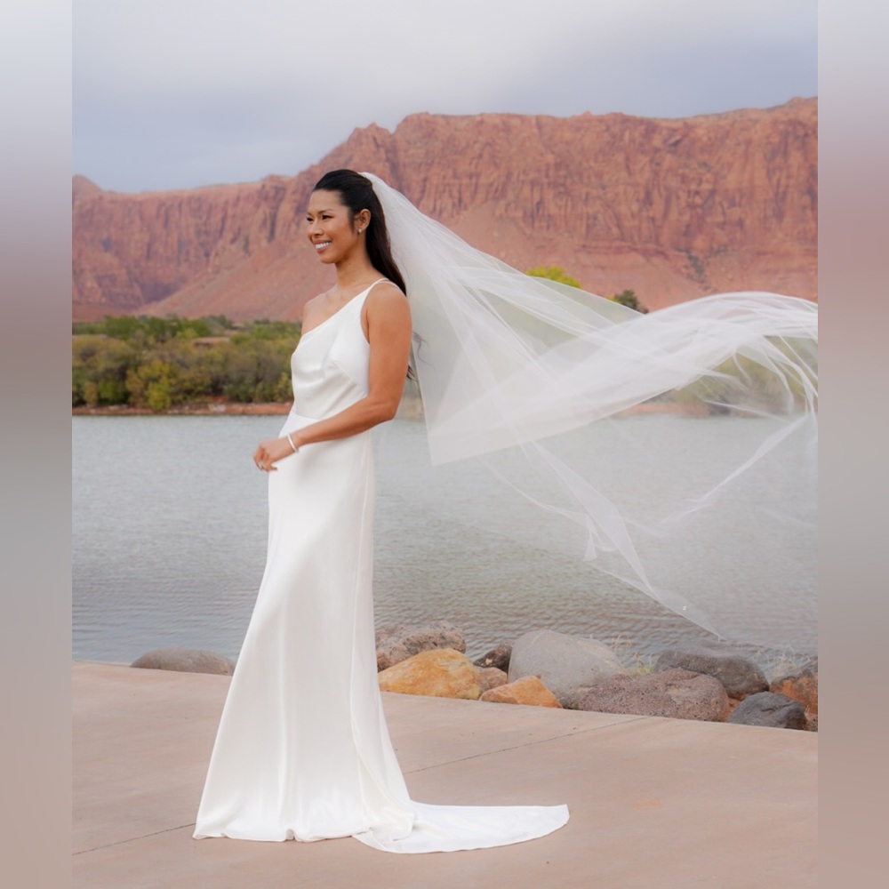 Jenny Yoo Marlene One Shoulder Satin Wedding Dress Gown.